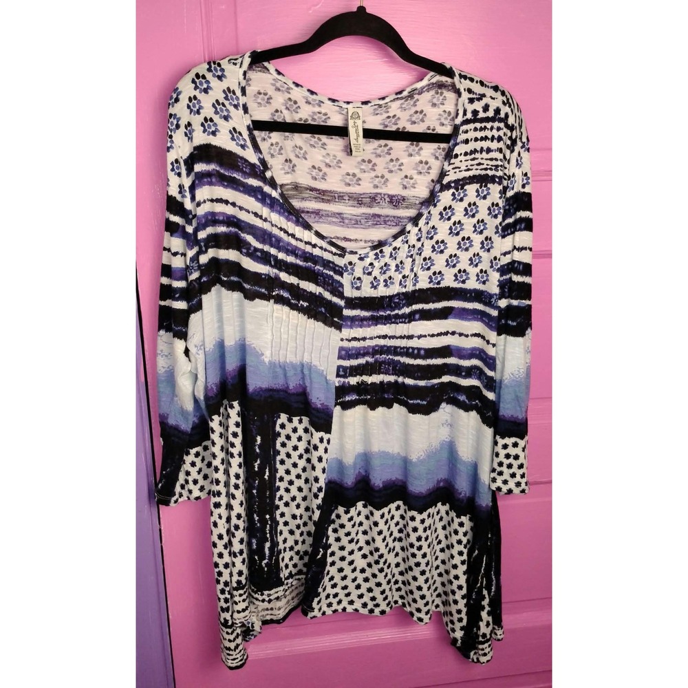 American Rag Cie Arsty Blue Watercolor Long sleeves Top Boho Grunge 2X